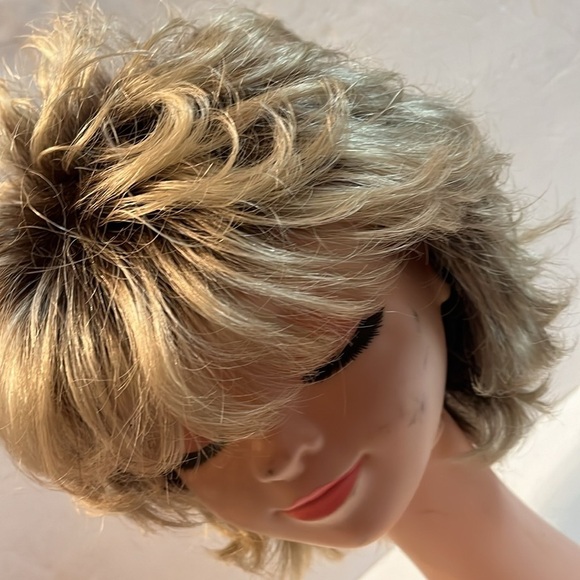 Rene of Paris Short Curly Pixie Wig  Ombré Blonde & Brown - Picture 4 of 10